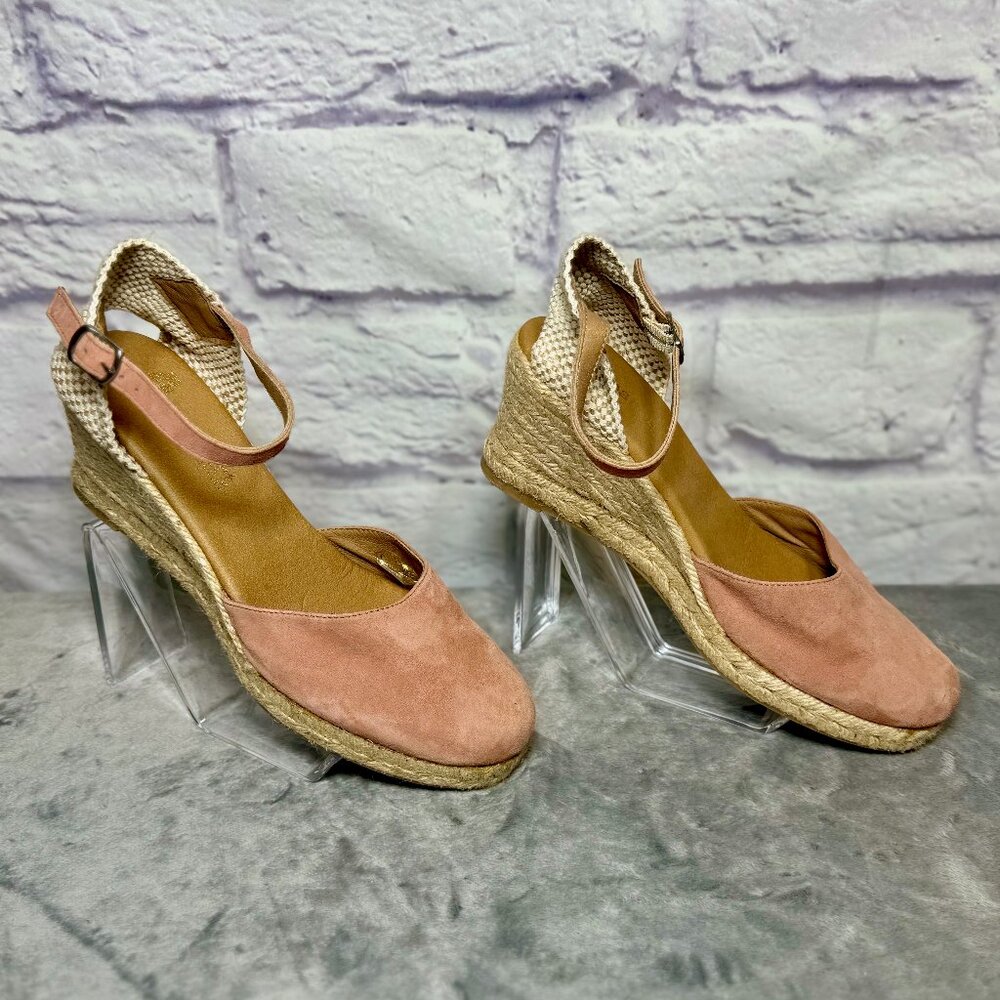 Paseart Rose Pink Suede Ankle Strap Espadrilles